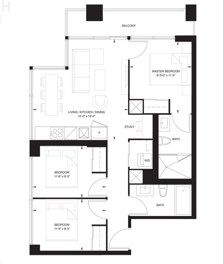 The Forest Hill Condos by CentreCourt Unit 3M Floorplan