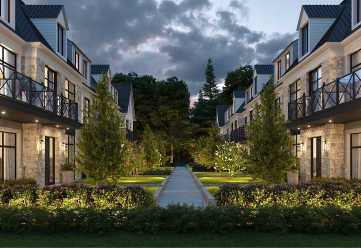 The Lake House Towns Pedestrian Walkway and Close Up of Units