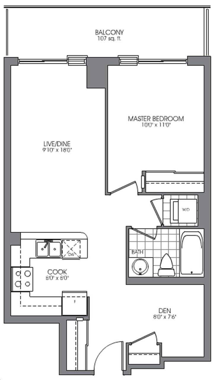 The Lexington Condos by RoyalGrand 1AR+D Floorplan 1 bed