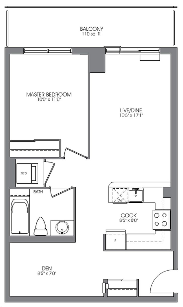 The Lexington Condos by RoyalGrand 1C+D Floorplan 1 bed