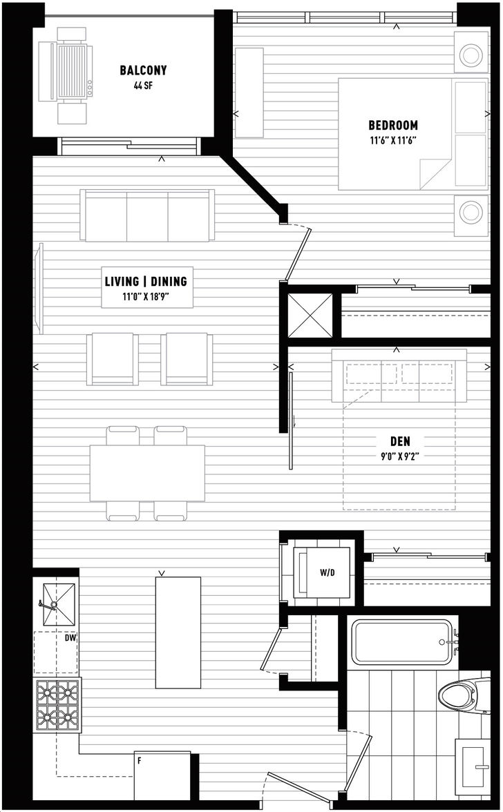 The Lofthouse Condos by GridDevelopments 754 Loft Floorplan 1 bed & 1 bath