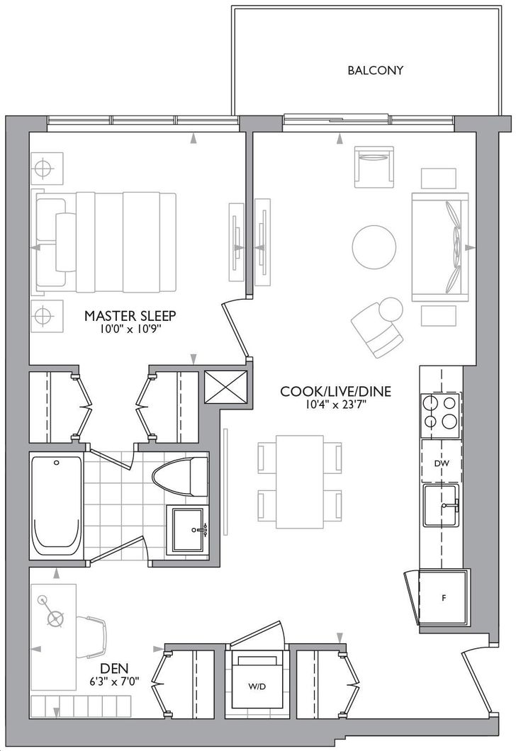 The Madison Condo by Madison |Suite E1C Floorplan 1 bed & 1 bath