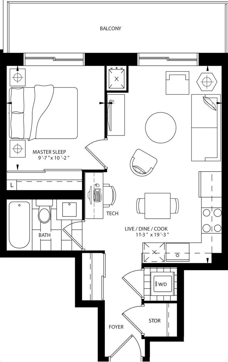 The Mark Condos by Empire |THE SILK 1D Floorplan 1 bed & 1 bath