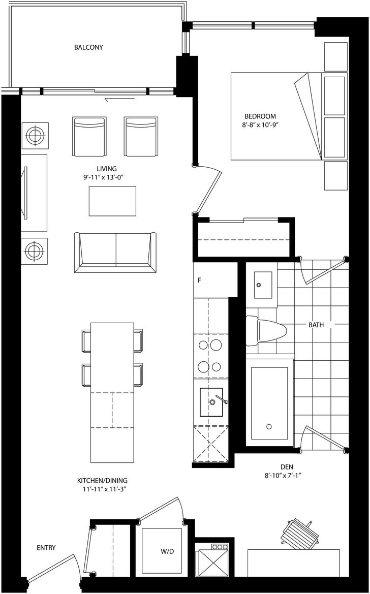 The Mercer Condos by Graywood mp14 Floorplan 1 bed & 1 bath