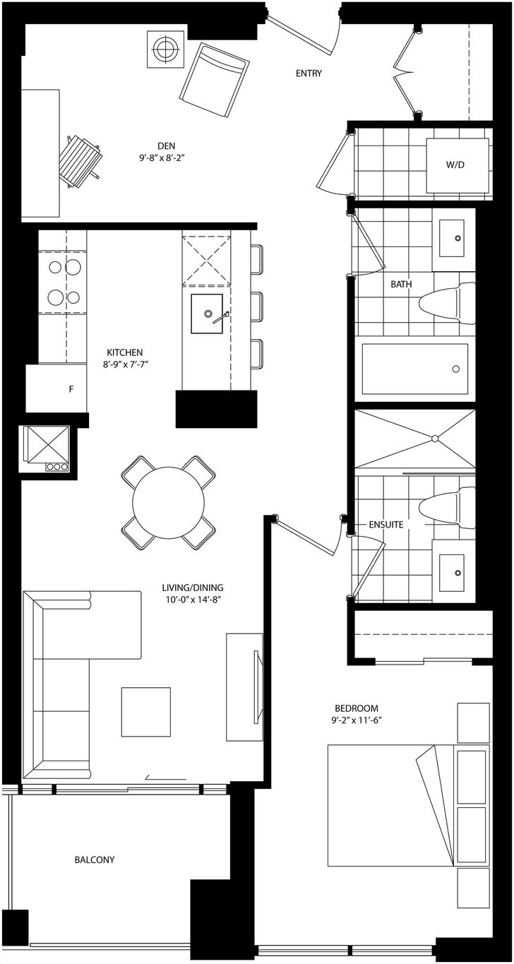 The Mercer Condos by Graywood MP18 Floorplan 1 bed & 2 bath