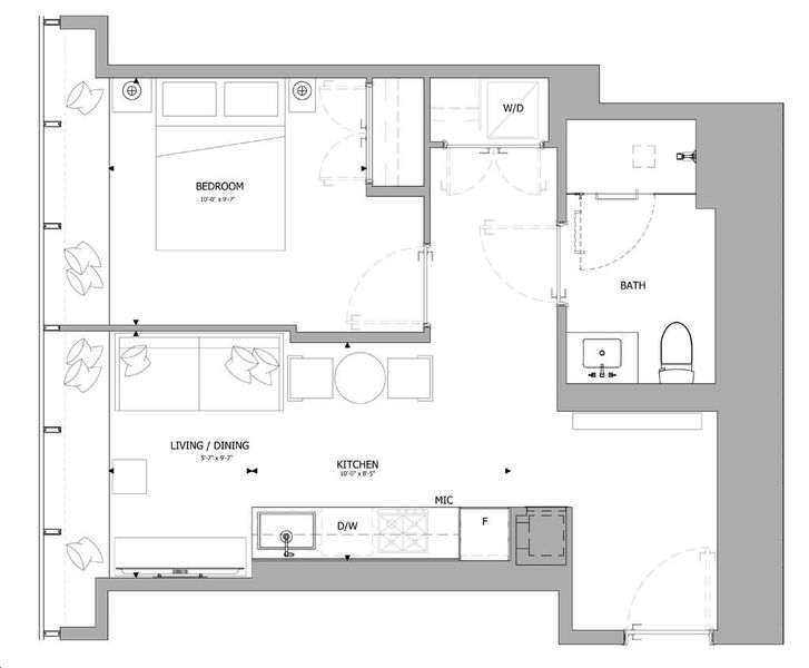 The One Condos by Mizrahi |Tower Suites 08 Floorplan 1 bed & 1 bath