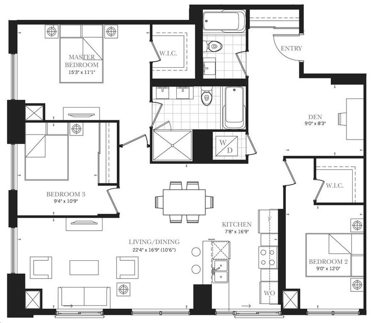 The PJ Condos by Pinnacle |Suite 4402 Floorplan 3 bed & 2 bath