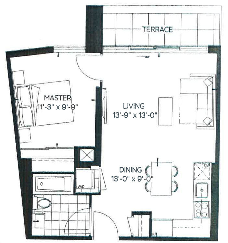 The Peak Condos at Emerald City by Almadev |Sangay Floorplan 1 bed & 1 bath