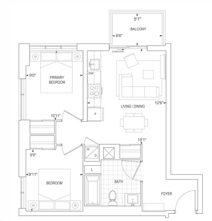 The Post Condos by Greenpark |C664 (BF) Floorplan 2 bed & 1 bath