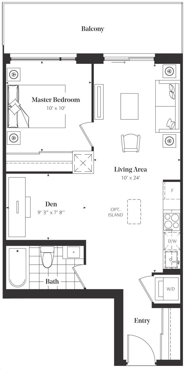 The Roncy Condos by Worsley-Urban |The Constance Floorplan 1 bed & 1 bath