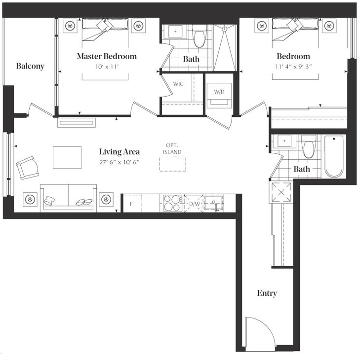 The Roncy Condos by Worsley-Urban |The Hewitt Floorplan 2 bed & 2 bath