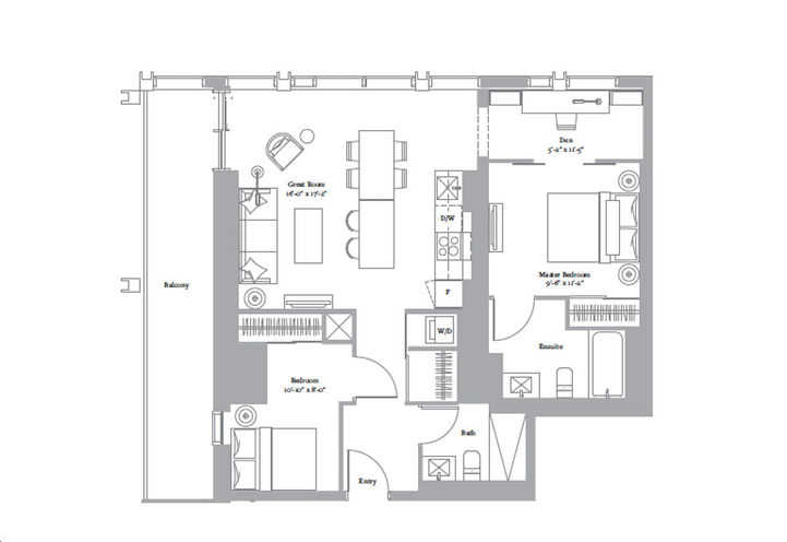 The Boulevard Collection One Bedroom Sample Floorplan at United BLDG