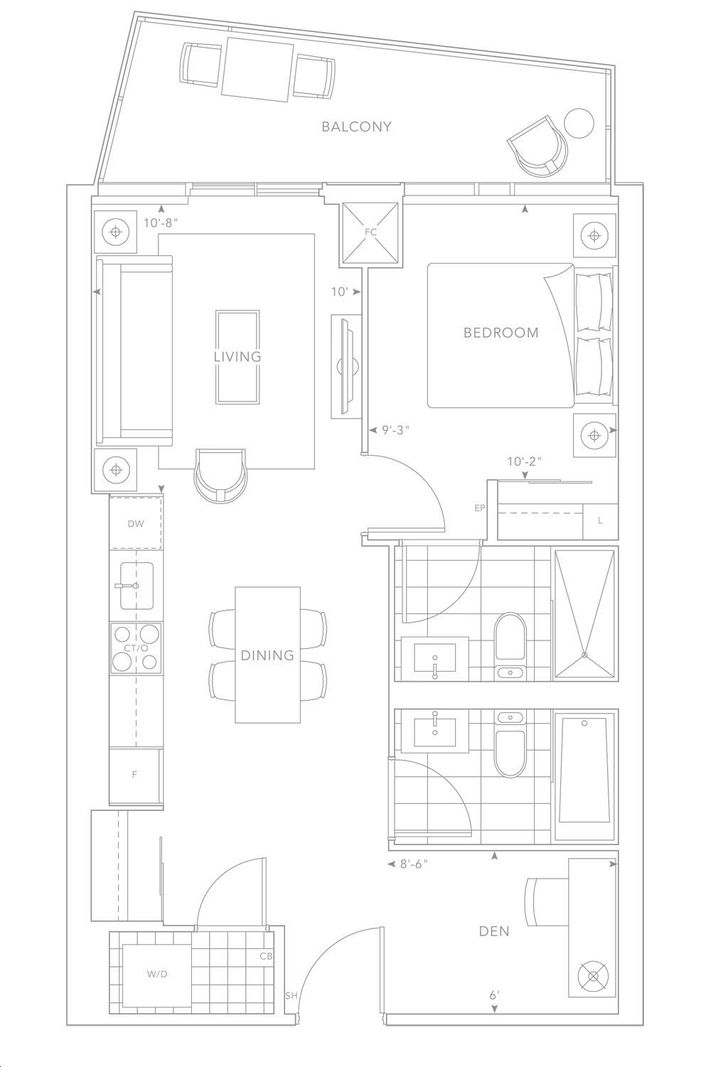 The Well Condos 2 by Tridel 1J+D Floorplan 1 bed & 2 bath