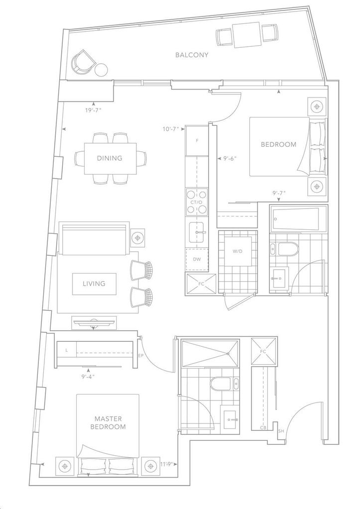 The Well Condos 2 by Tridel 2A Floorplan 2 bed & 2 bath