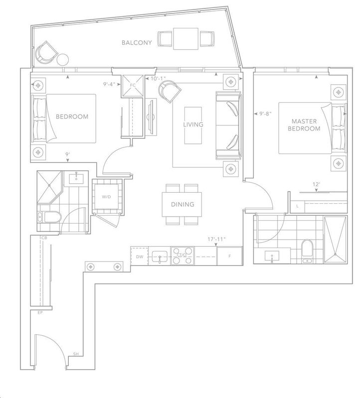 The Well Condos 2 by Tridel 2B Floorplan 2 bed & 2 bath