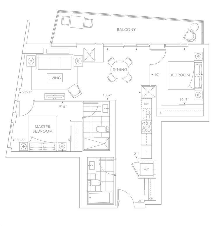 The Well Condos 2 by Tridel |2C Floorplan 2 bed & 2 bath