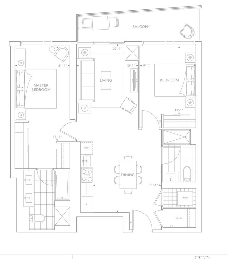 The Well Condos 2 by Tridel 2D Floorplan 2 bed & 2 bath