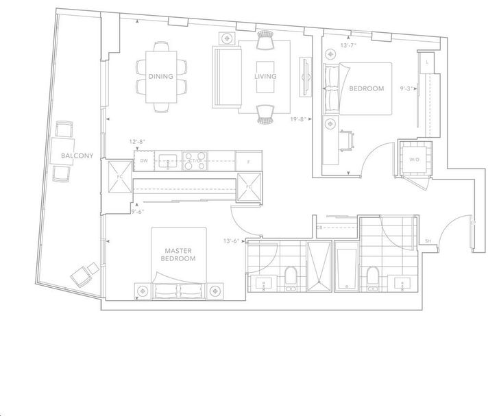 The Well Condos 2 by Tridel 2E Floorplan 2 bed & 2 bath