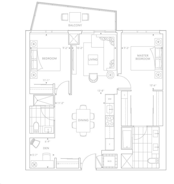 The Well Condos 2 by Tridel 2H+D Floorplan 2 bed & 2 bath