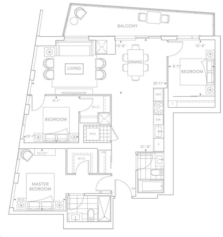 The Well Condos 2 by Tridel 3A Floorplan 3 bed & 2 bath