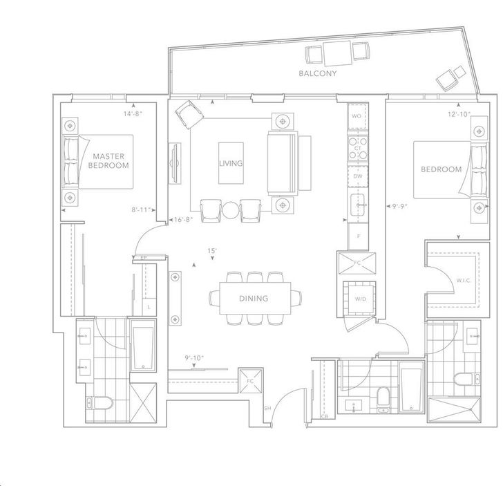 The Well Condos 2 by Tridel 3B1 Floorplan 2 bed & 3 bath