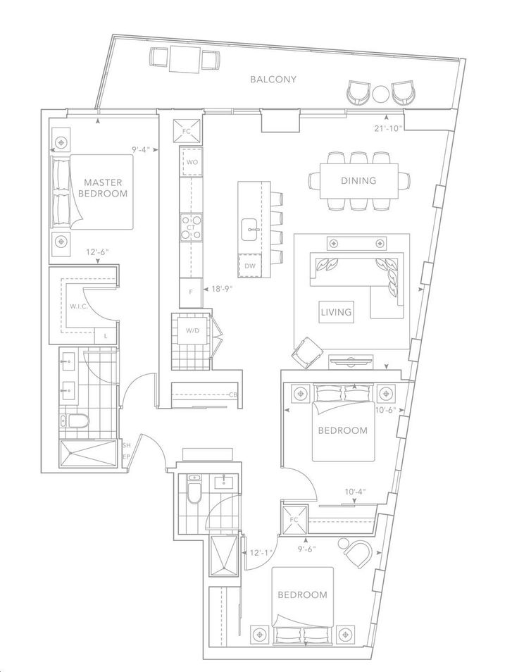 The Well Condos 2 by Tridel 3C Floorplan 3 bed & 2 bath