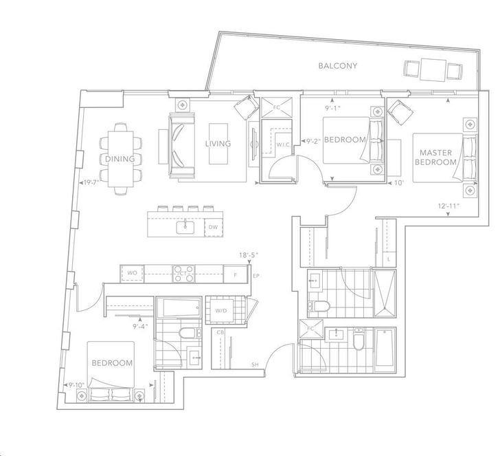 The Well Condos 2 by Tridel 3D Floorplan 3 bed & 3 bath