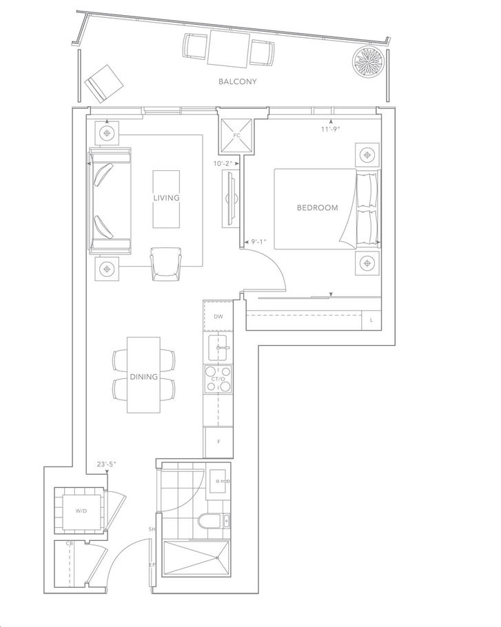 The Well Condos 3 by Tridel |1B Floorplan 1 bed & 1 bath