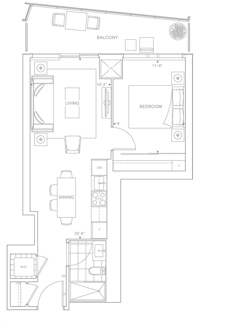 The Well Condos 3 by Tridel |1BA Floorplan 1 bed & 1 bath