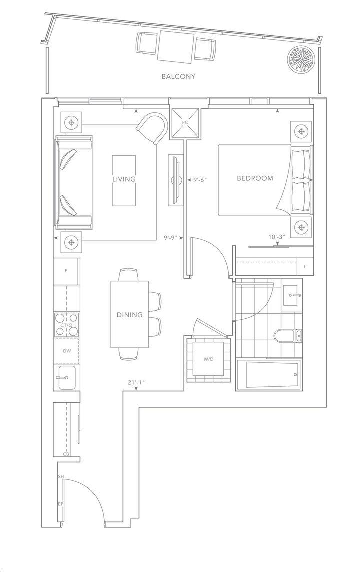 The Well Condos 3 by Tridel |1C Floorplan 1 bed & 1 bath