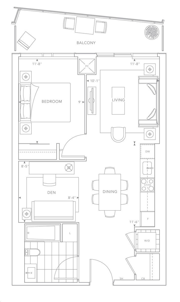 The Well Condos 3 by Tridel |1E+D/1E+DR Floorplan 1 bed & 1 bath