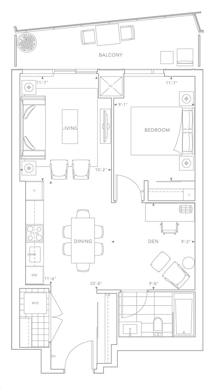 The Well Condos 3 by Tridel |1G+D Floorplan 1 bed & 1 bath