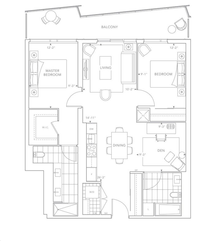 The Well Condos 3 by Tridel 2G+D Floorplan 2 bed & 2 bath