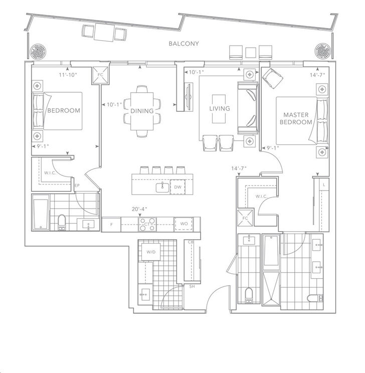 The Well Condos 3 by Tridel 2K Floorplan 2 bed & 2.5 bath