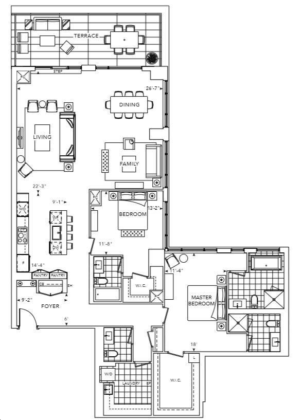 The Well Condos by Tridel 2V+ FT Floorplan 2 bed & 3.5 bath