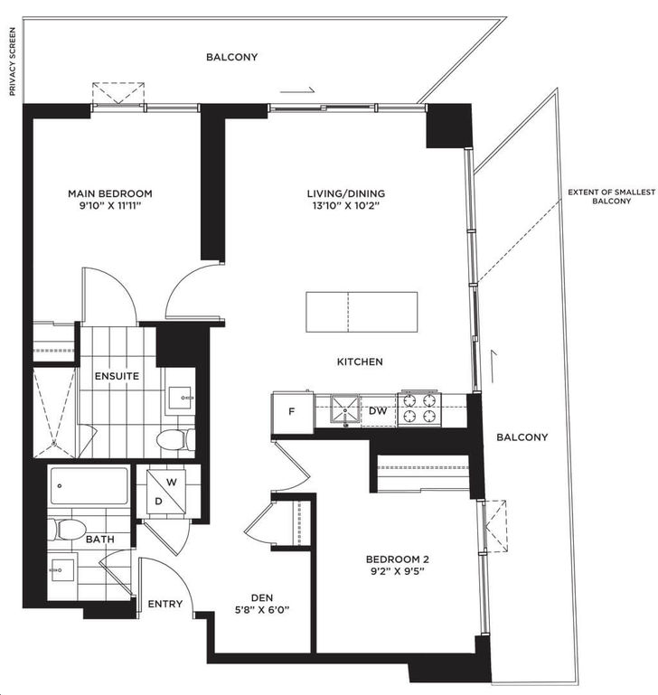 The Wesley Tower by Daniels |The Paisley Floorplan 2 bed & 2 bath