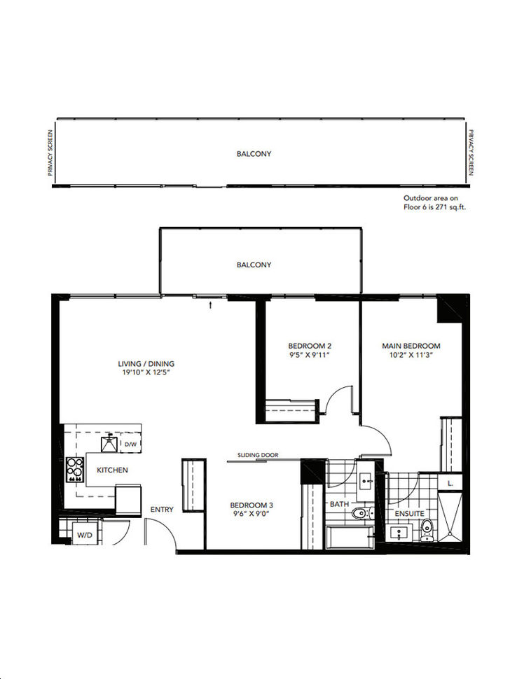 The Wyatt Condos by Daniels |The Skylight Floorplan 3 bed & 2 bath