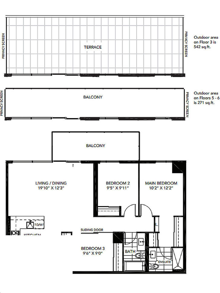 The Wyatt Condos by Daniels The Trace Floorplan 3 bed & 2