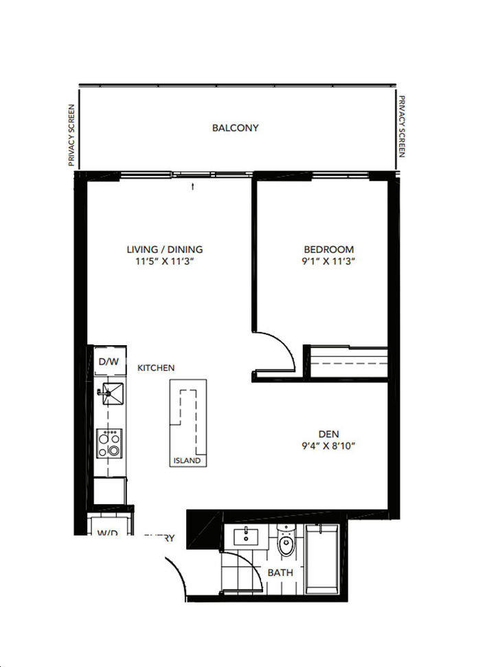The Wyatt Condos by Daniels The Willow Floorplan 1 bed