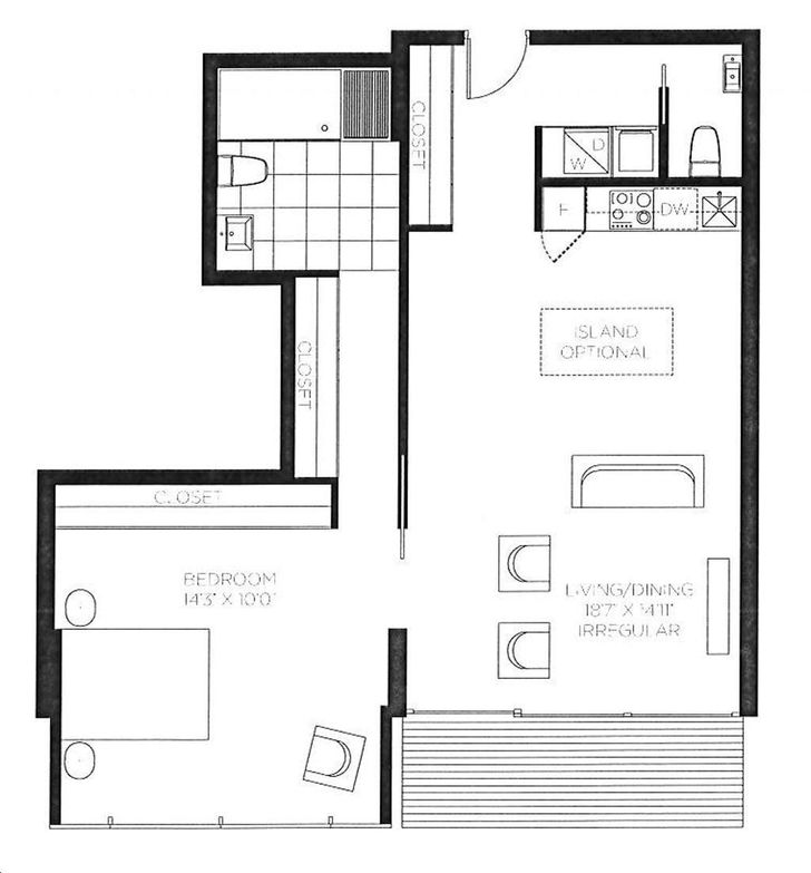 Thompson Residences by Freed |e8 Floorplan 1 bed & 2 bath