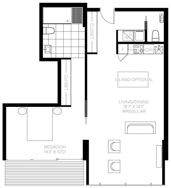 Thompson Residences by Freed |E9 Floorplan 1 bed & 1.5 bath