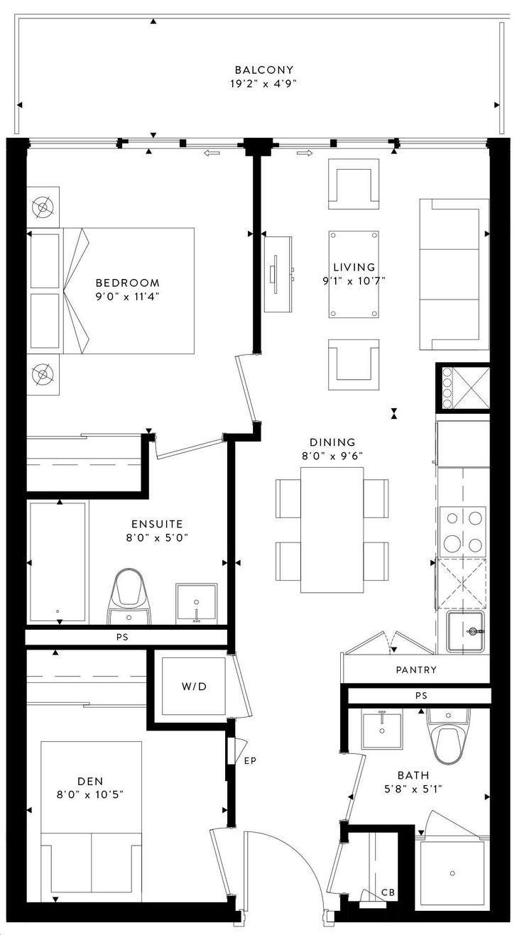 Time and Space Condos 1 and 2 by Pemberton |AD12 Floorplan 1 bed & 2 bath