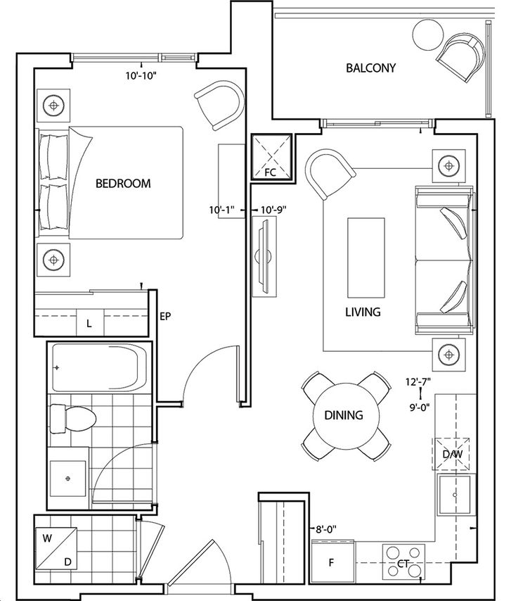 Trio at Atria by Tridel |1H Floorplan 1 bed & 1 bath