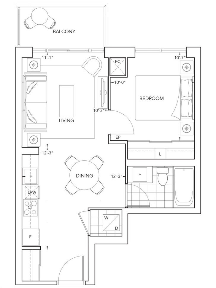 Trio at Atria by Tridel |1P Floorplan 1 bed & 1 bath