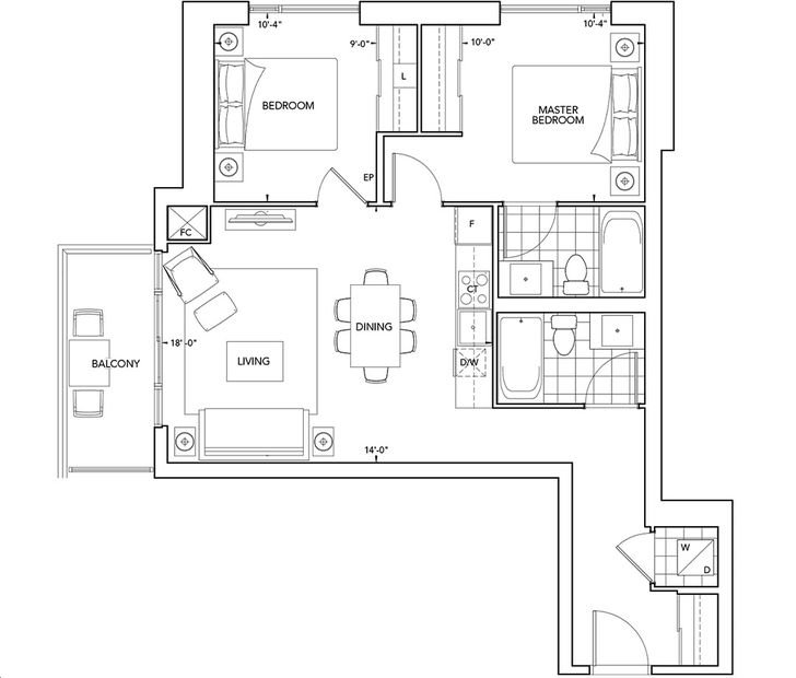 Trio at Atria by Tridel |2F Floorplan 2 bed & 2 bath