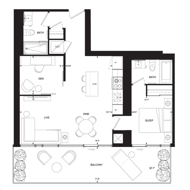 Twenty Lombard by Great-Gulf |Kors Floorplan 1 bed & 2 bath