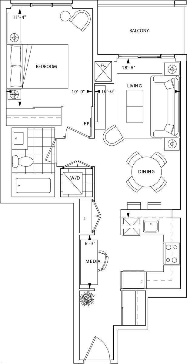 Two Old Mill by Tridel 1H+M Floorplan 1 bed & 1 bath
