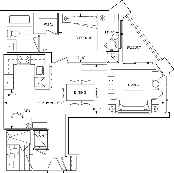 Two Old Mill by Tridel |1N+D Floorplan 1 bed & 1 bath