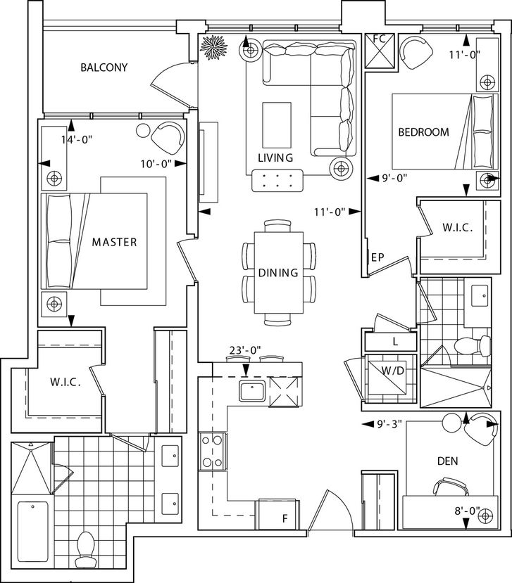 Two Old Mill by Tridel |2S1+D Floorplan 2 bed & 2 bath