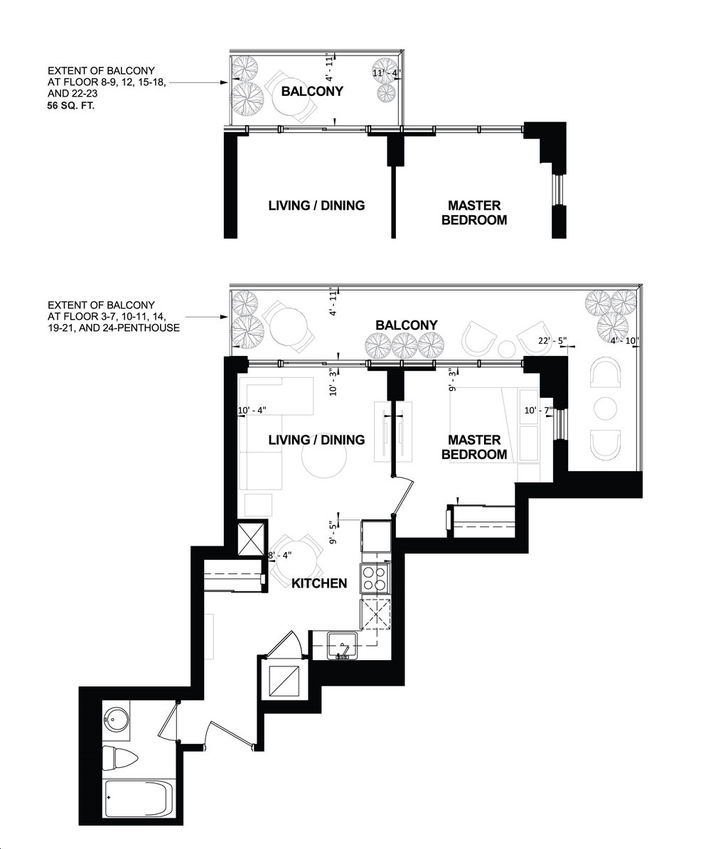 U.C. Tower Condos by Tribute |Suite 05 Floorplan 1 bed & 1 bath